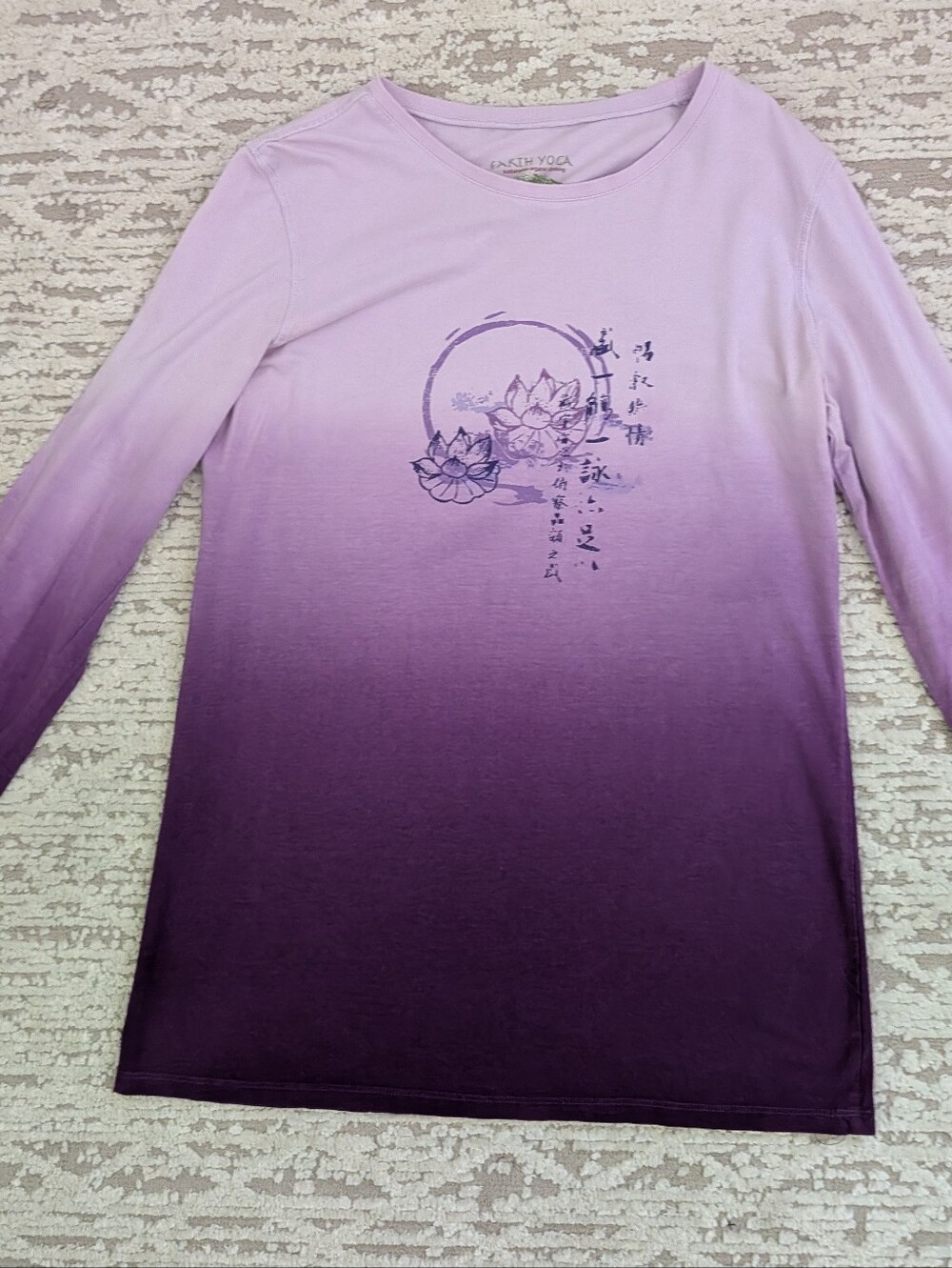 Earth Yoga XL Organic Cotton Blend Long Sleeve Top Purple Ombre w Flower Design - Picture 3 of 10